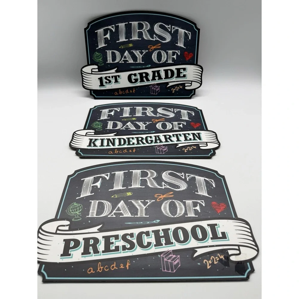 Wood Signs First Day of Preschool -Kindergarten -1st Chalkboard Style Board